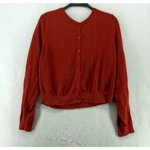 Jessica London Cardigan Women's Sz 12 Orange Cropped Knitted Button-Up - Picture 1 of 12
